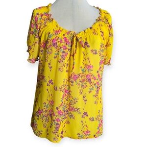 Old Navy Sheer Floral Peasant Top, Yellow, Size Large